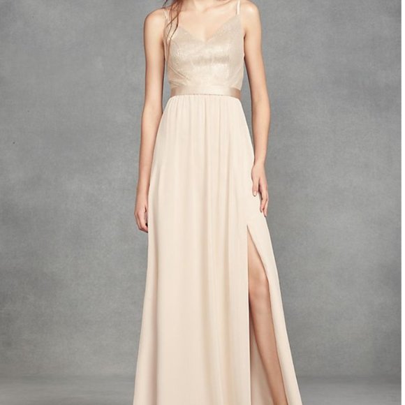 sequin bodice bridesmaid dress with chiffon skirt